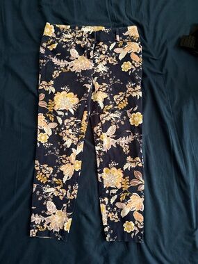New York & Company Navy Jeggings with Yellow Floral Print